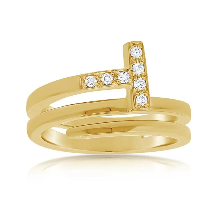 Women's Wedding Bands-14K Yellow Gold Diamond "T" Wrap Ring