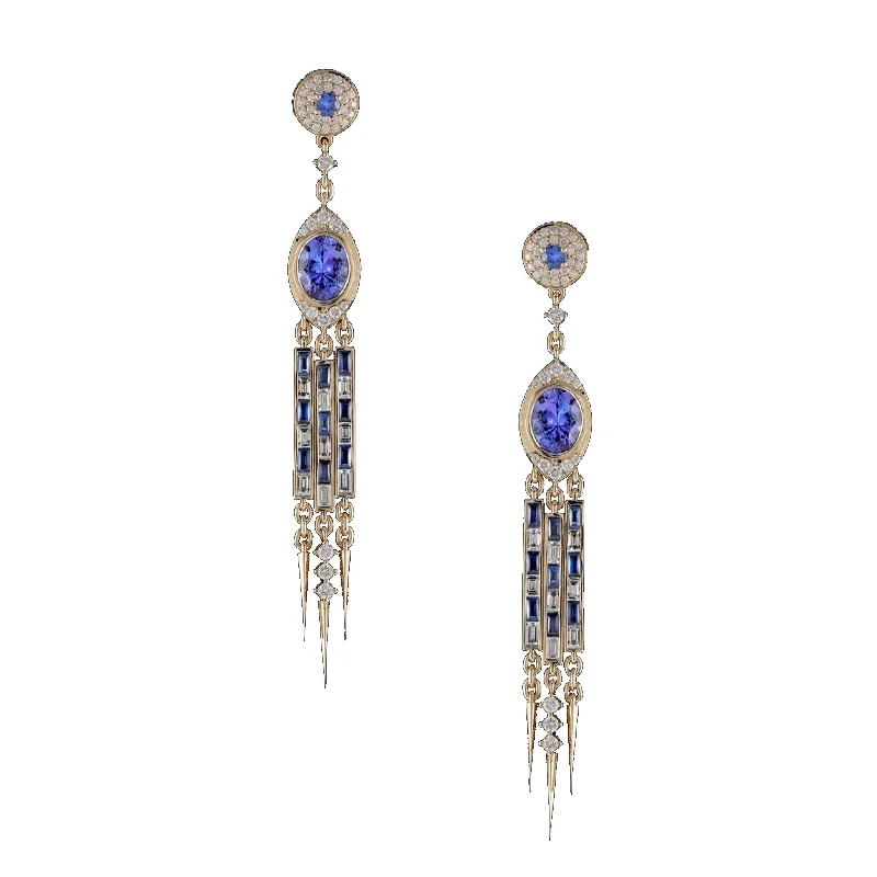 Luxury Diamond Earrings-Tanzanite Fringe Drop Earrings