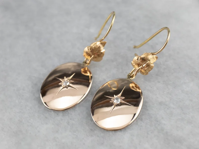 Contemporary Earrings-Rose Cut Diamond Two Tone Gold Drop Earrings