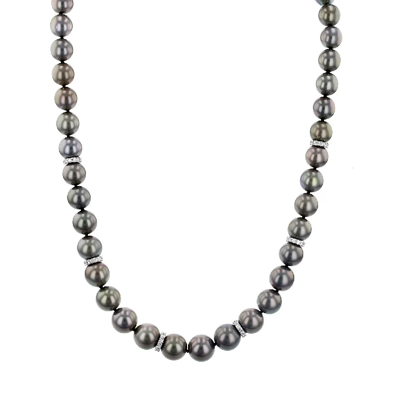 Luxury Gold Necklaces-Black South Sea Cultured Pearl Diamond Rondel Necklace