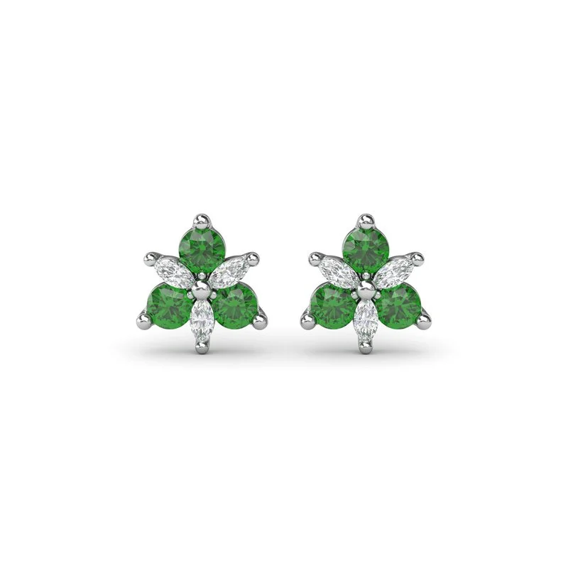 Long Earrings-Trio Stud Emerald and Diamond Earrings ER1894E