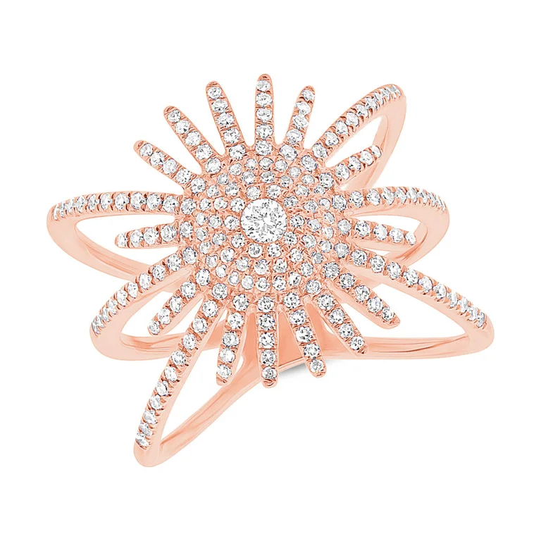 Men's Gold Rings-14K Rose Gold Diamond Pave Starburst Ring