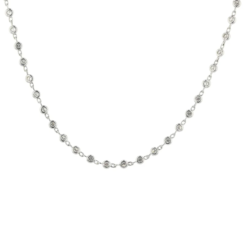 Unique Necklaces-18K White Gold Eyelet-Set Diamond Necklace