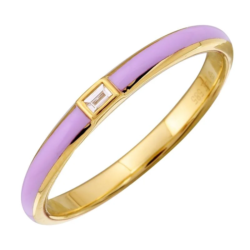 Ring Sets-14k Yellow Gold Lavendar Enamel & Diamond Ring