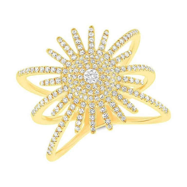 Titanium Wedding Bands-14K Yellow Gold Diamond Pave Sunburst Ring