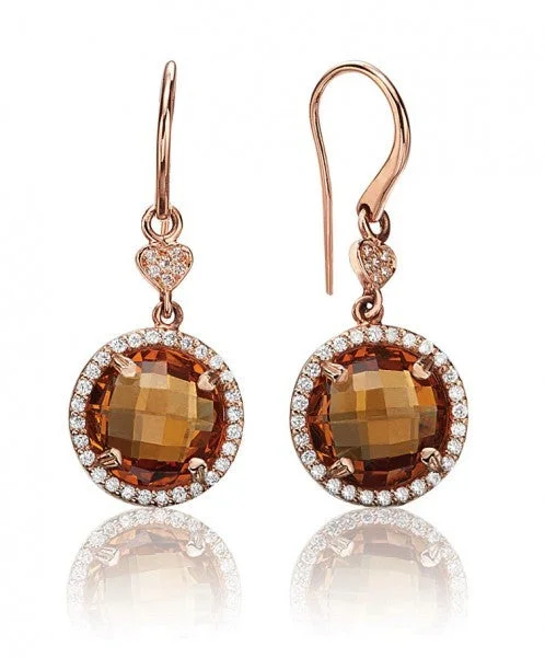 Large Pearl Earrings-Citrine round drop earrings with diamonds 357-JSA