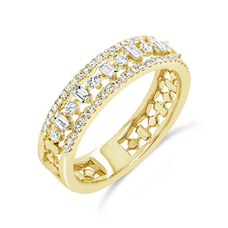 Wedding Rings with Birthstones-14K Yellow Gold Round+Baguette Diamond Band