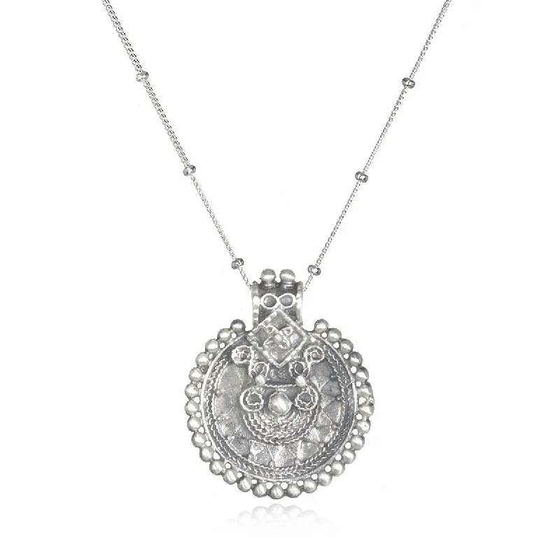 Beaded Chain Necklaces-Silver Mandala Necklace