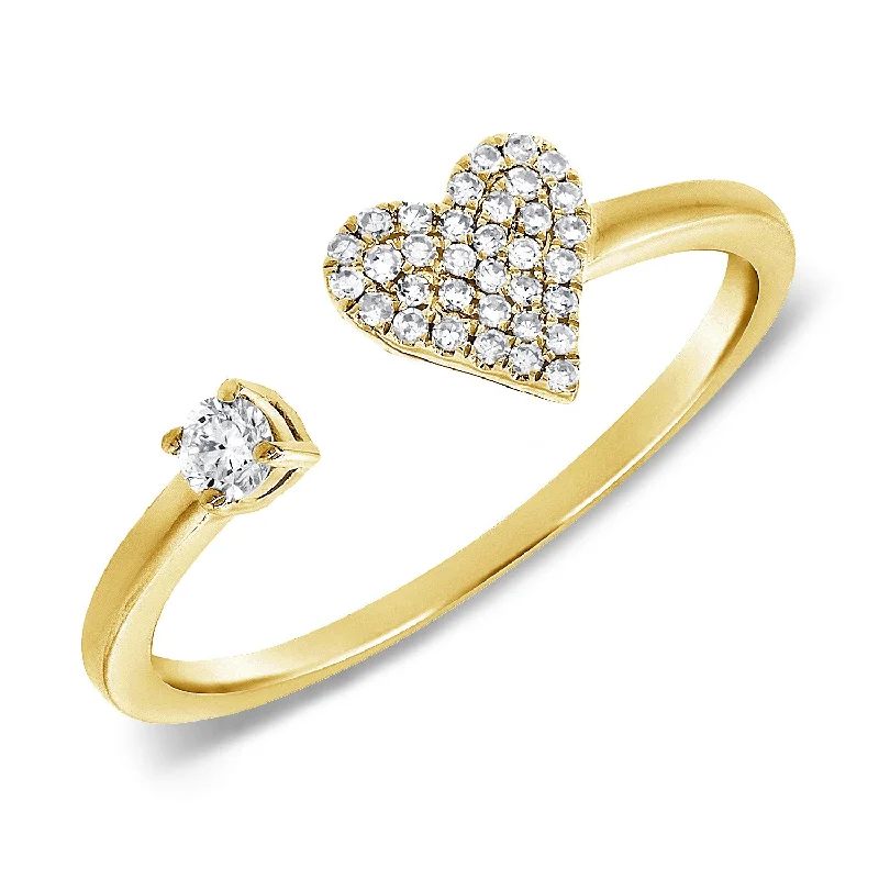 Bridal Diamond Rings-14K Yellow Gold Diamond Open Heart Cuff Ring