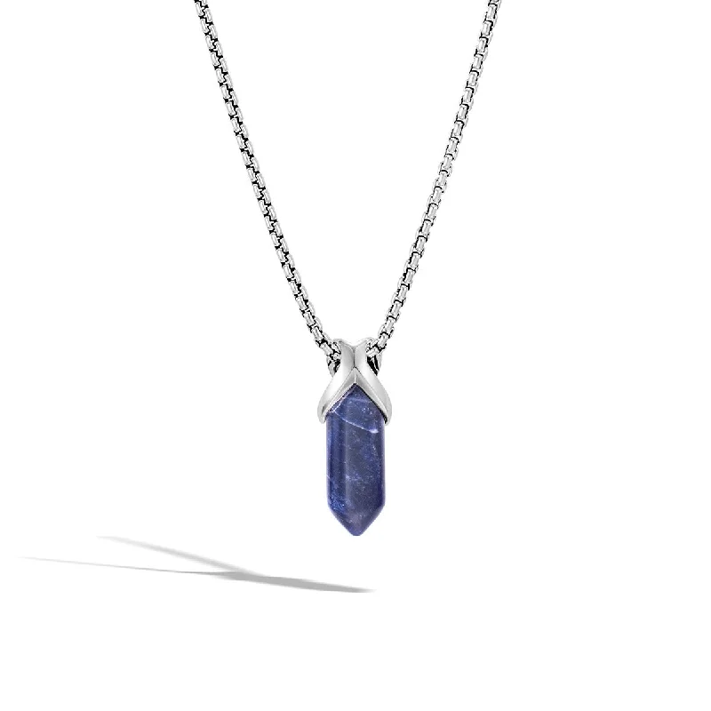 Minimalist Chain Necklaces-Asli Classic Chain Link Silver Pendant Necklace with Sodalite