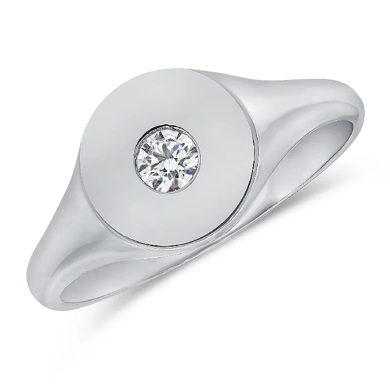 Ring with Birthstone-14K White Gold Diamond Pinky Ring