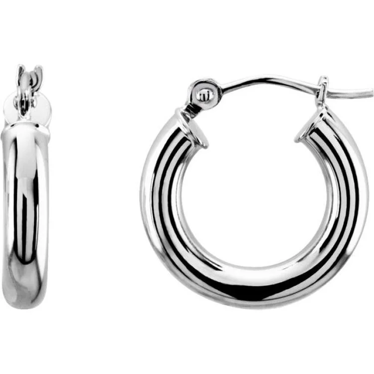 Large Dangle Earrings-14K White 15 mm Tube Hoop Earrings