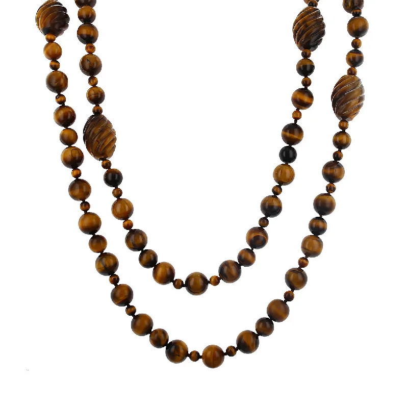 Natural Gemstone Necklaces-60-Inch Tiger Eye Beaded Necklace