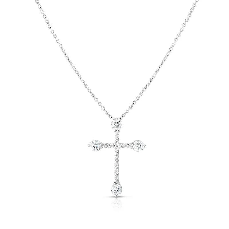 Vintage Gemstone Necklaces-18K Gold Diamonds Small Cross Necklace