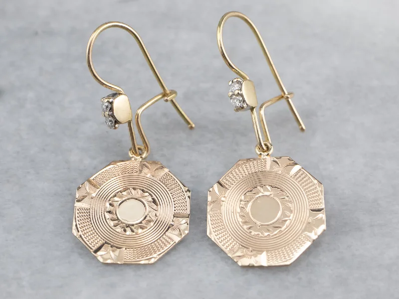 Watercolor Earrings-Etched Gold Diamond Drop Earrings