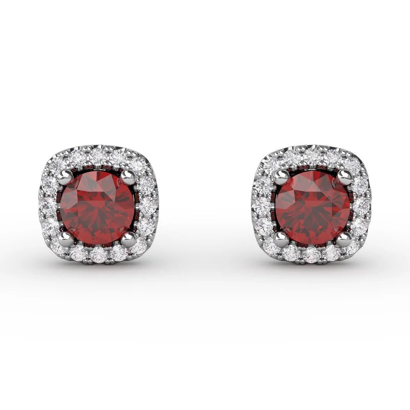 Bohemian Earrings-Cushion Cut Ruby Stud Earrings ER1479R