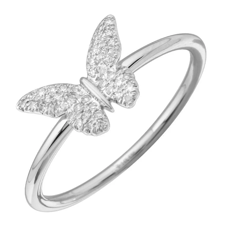 Large Diamond Rings-14K White Gold Diamond Butterfly Ring