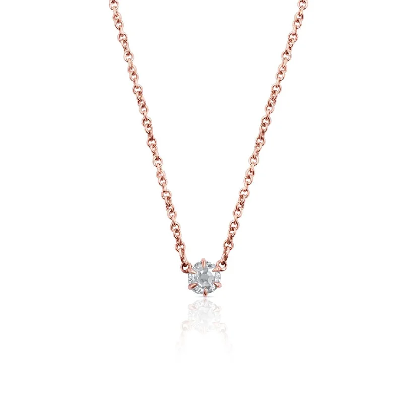 Women's Necklaces-14K Rose Gold Rose Cut Diamond Solitaire Pendant