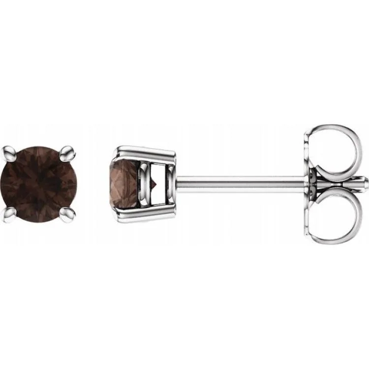 Chunky Earrings-14K White 4 mm Natural Smoky Quartz Stud Earrings