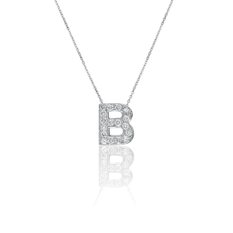 Gold Necklace Sets-0.11 Carat Round Diamond Initial "B" Necklace 10K White Gold