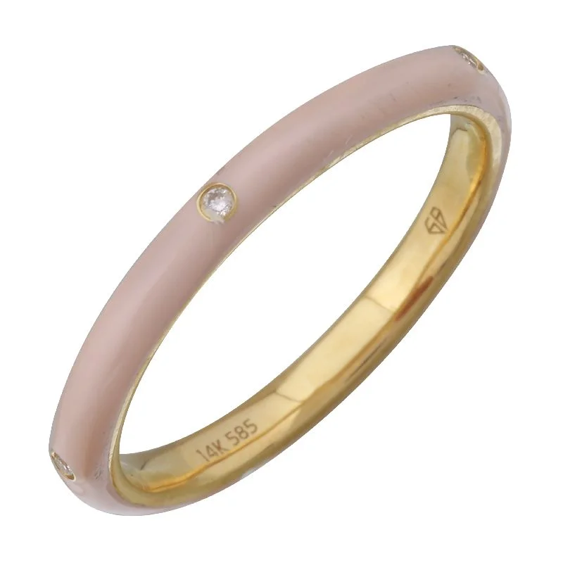 Personalized Wedding Rings-14k Yellow Blush Enamel & Diamond Ring