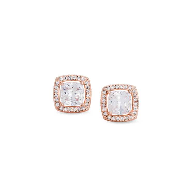 Black Earrings-Rose Gold Finish Sterling Silver Micropave Cushion Cut Earrings with 50 Simulated Diamonds