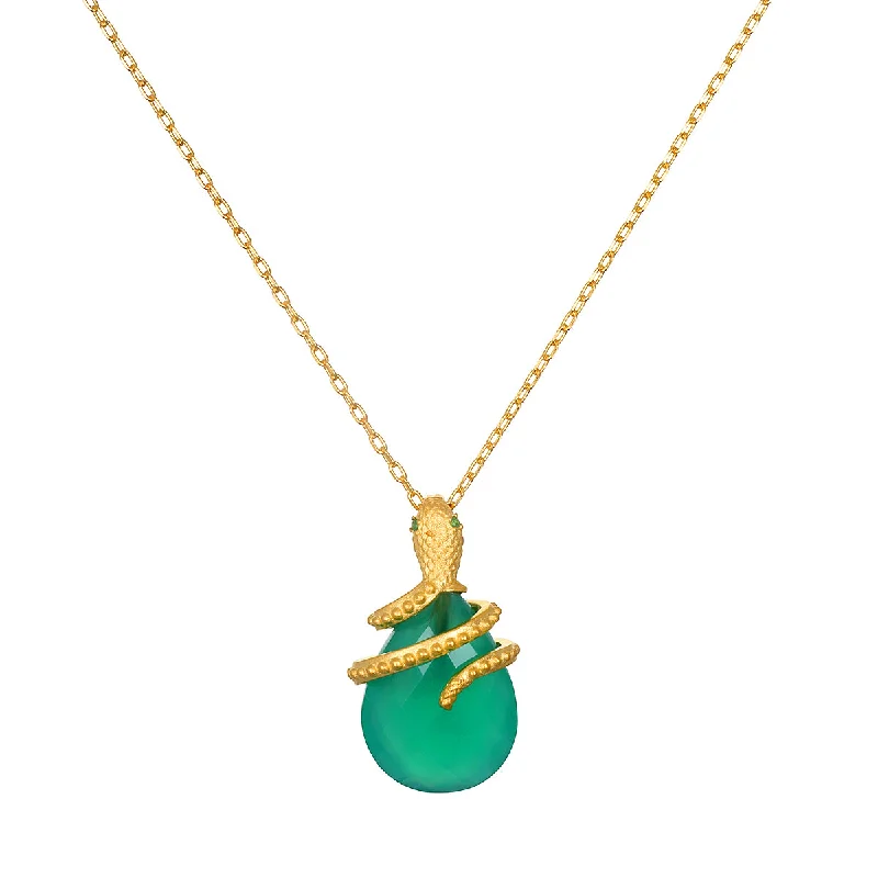 Minimal Gold Necklaces-Guiding Energy Green Onyx Snake Necklace