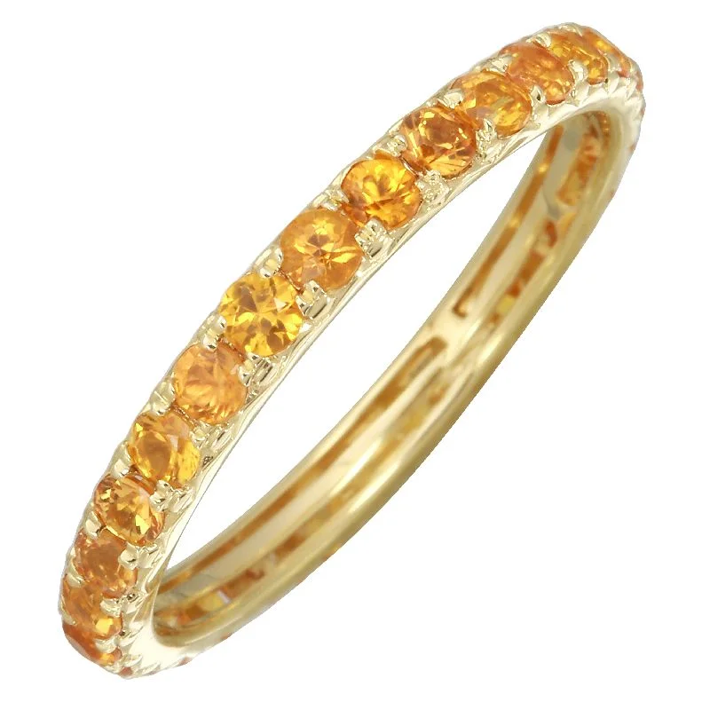 Men's Wedding Sets-14K Yellow Gold Orange Sapphire Eternity Band