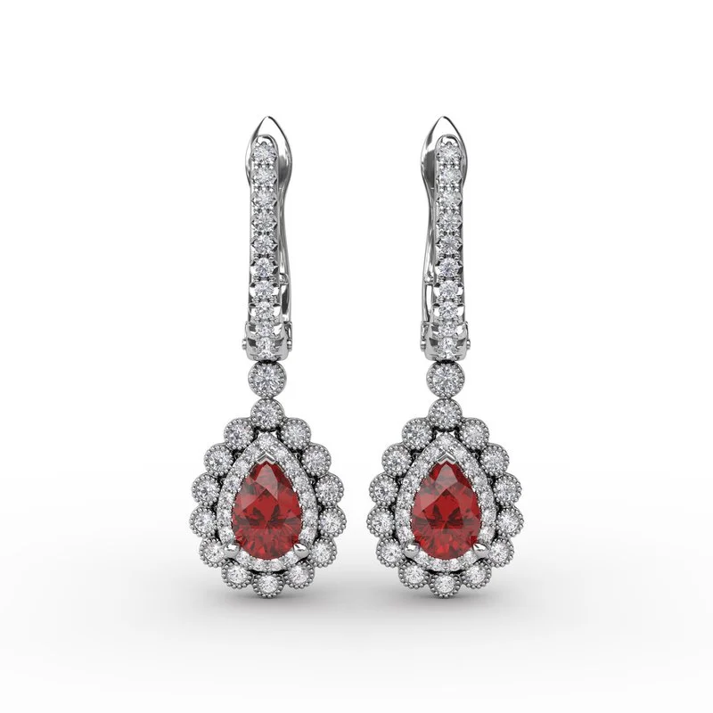 Metal Earrings-Pear-Shaped Ruby and Diamond Earrings ER1767R