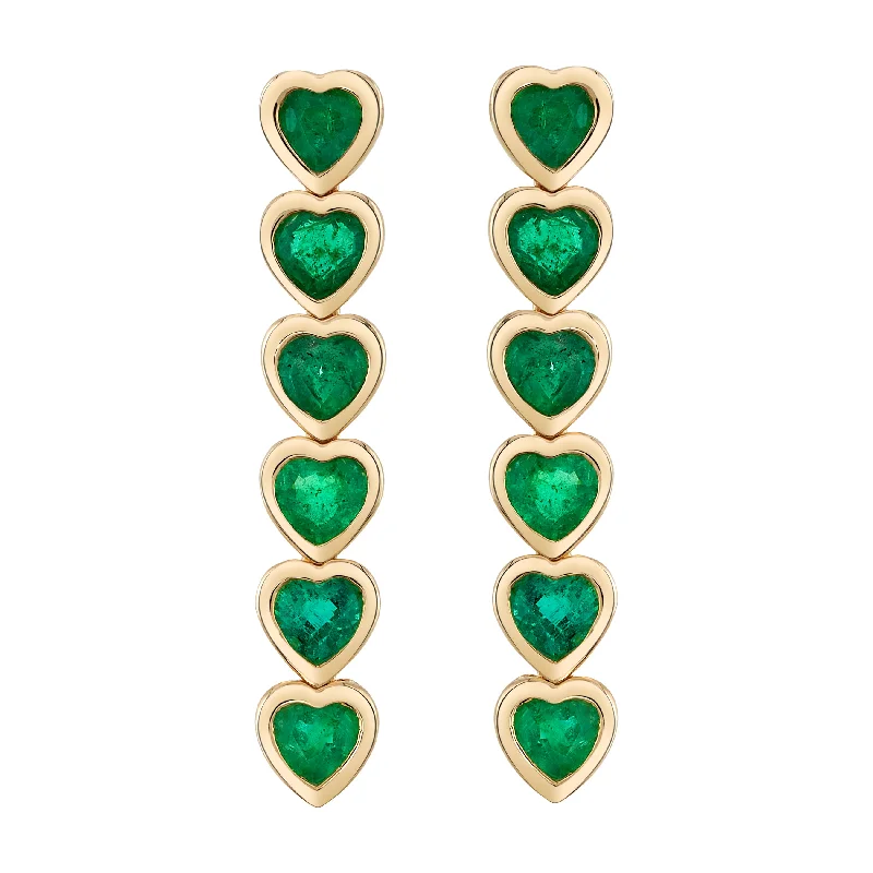 Crystal Stud Earrings-Emerald Hearts Drop Earrings, Pair