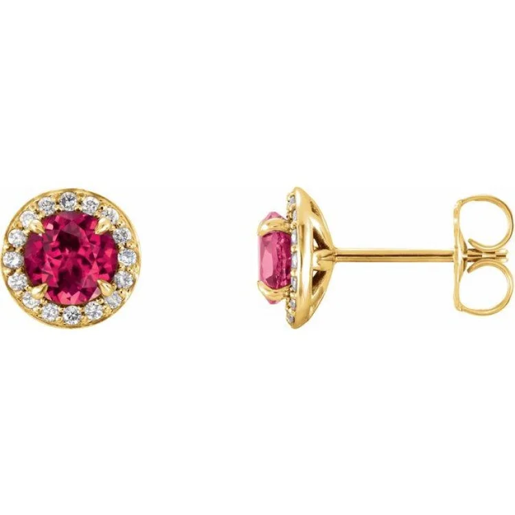 Bridal Earrings-14K Yellow 5 mm Lab-Grown Ruby & 1/8 CTW Natural Diamond Earrings