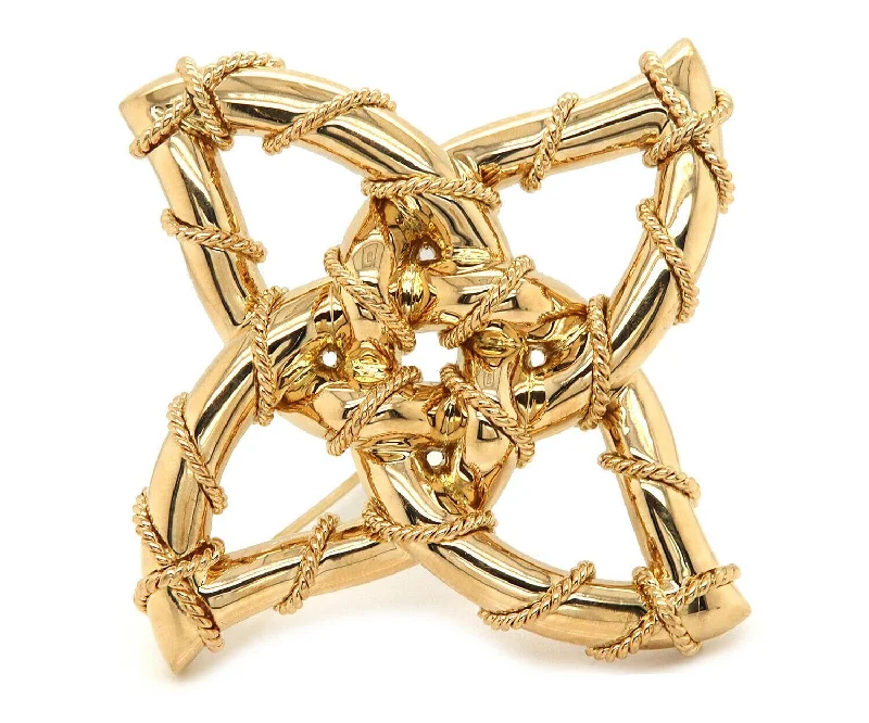 Artistic Crystal Brooch-Valentine Magro Polished Rope Shuriken Style Brooch in 18K