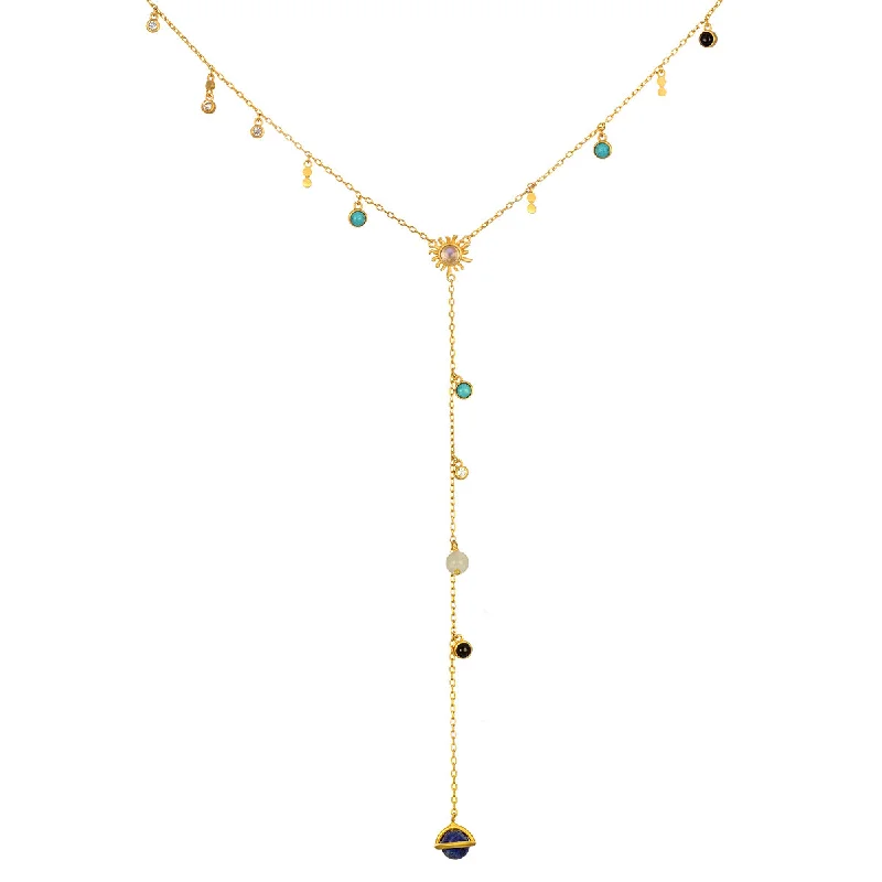 Custom Gold Chain Necklaces-Multi Charm Lariat Necklace