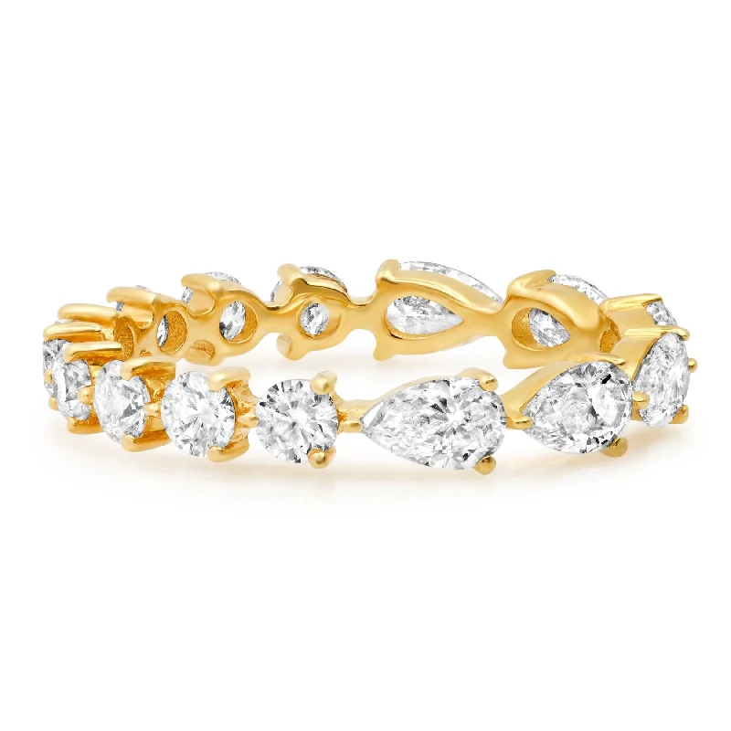 Silver Engagement Bands-ETERNAL RING PEAR & ROUND SHAPED DIAMOND, 14kt GOLD