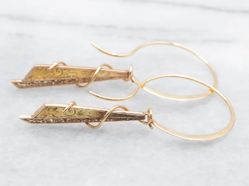 Edgy Earrings-Mixed Era Etched Scrolling Gold Drop Earrings