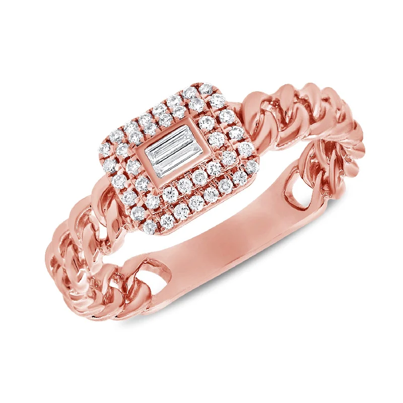 White Gold Engagement Bands-14K Rose Gold Diamond Top Link Ring