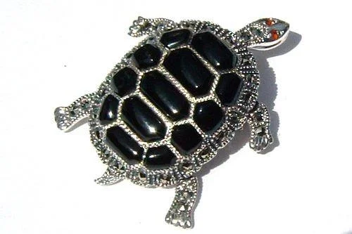 Silver Animal Brooch-Tortoise Brooch Silver Marcasite Turtle Pendant