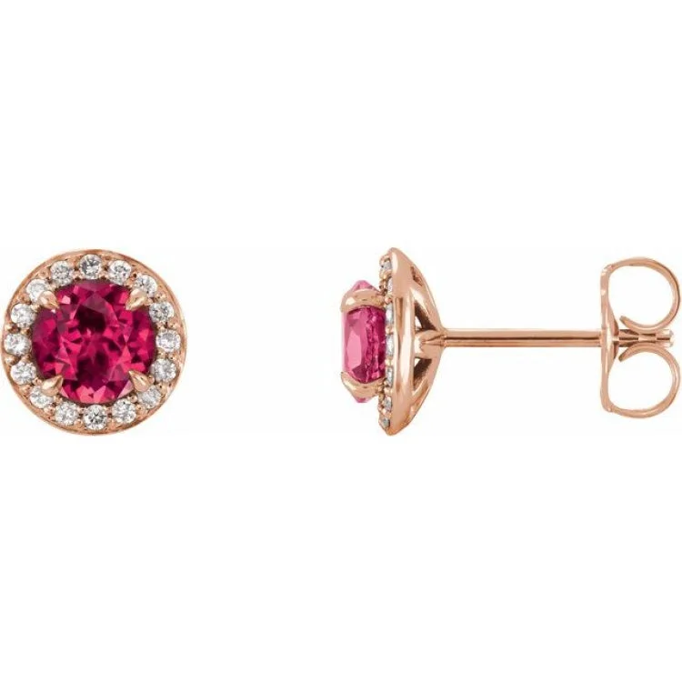 Matte Earrings-14K Rose 5 mm Lab-Grown Ruby & 1/8 CTW Natural Diamond Earrings