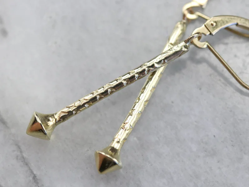 Woven Earrings-Etched Yellow Gold Drop Earrings