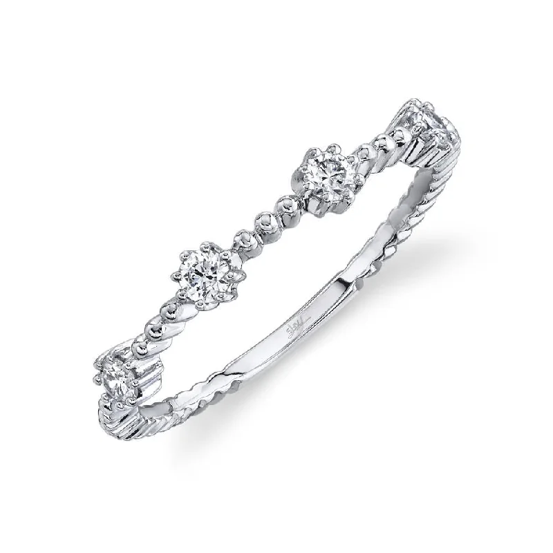 Custom Engagement Ring Design-14K White Gold Diamond Beaded Band