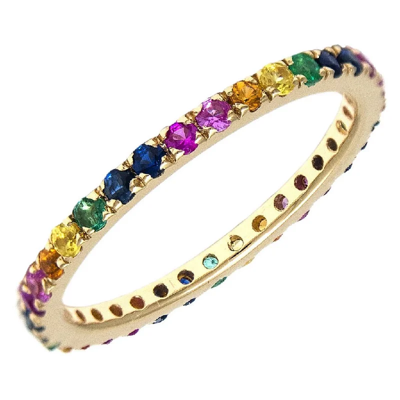 Unique Diamond Wedding Bands-14K Yellow Gold Rainbow Eternity Ring