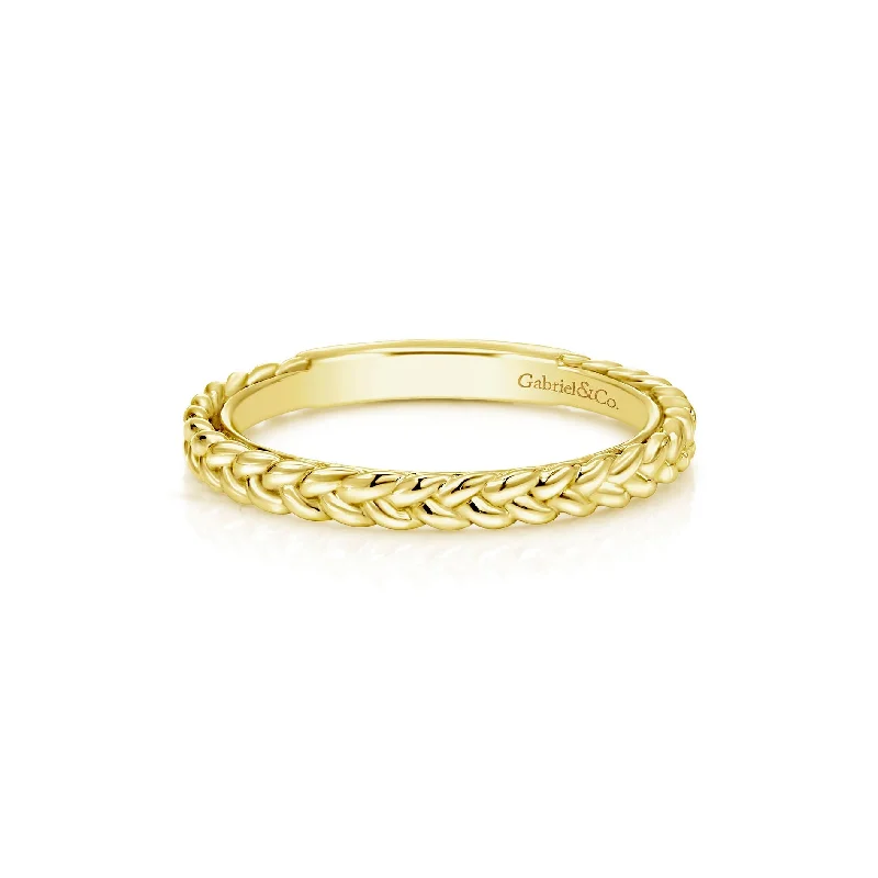 Moissanite Wedding Rings-14K Yellow Gold Braided Stackable Band