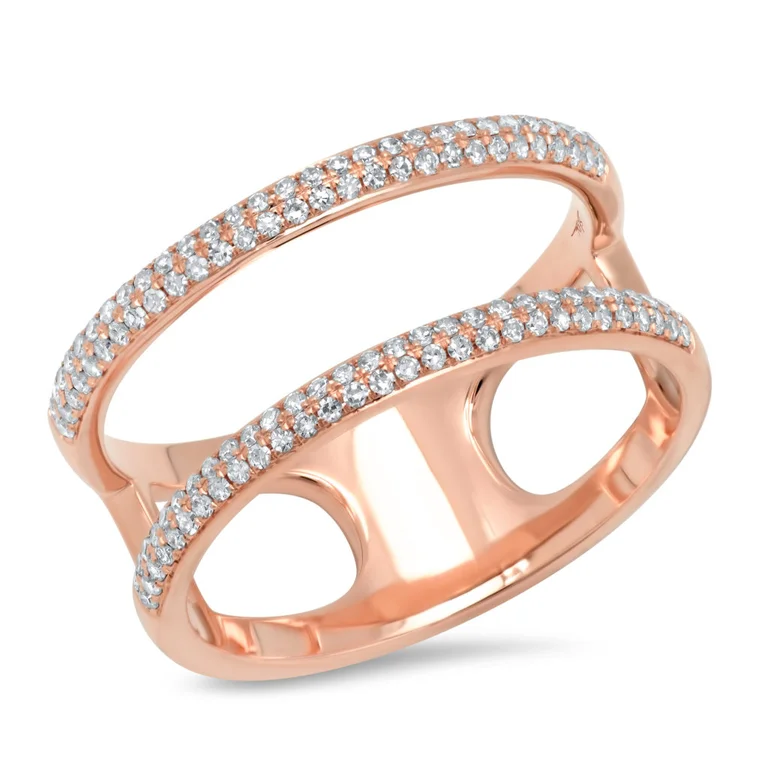 Anniversary Diamond Rings-14K Rose Gold Double Row Diamond Ring