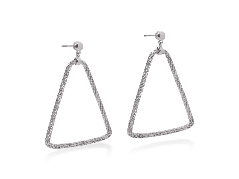 Simple Drop Earrings-ALOR Grey Cable Open Triangle Drop Earrings with 18kt Gold