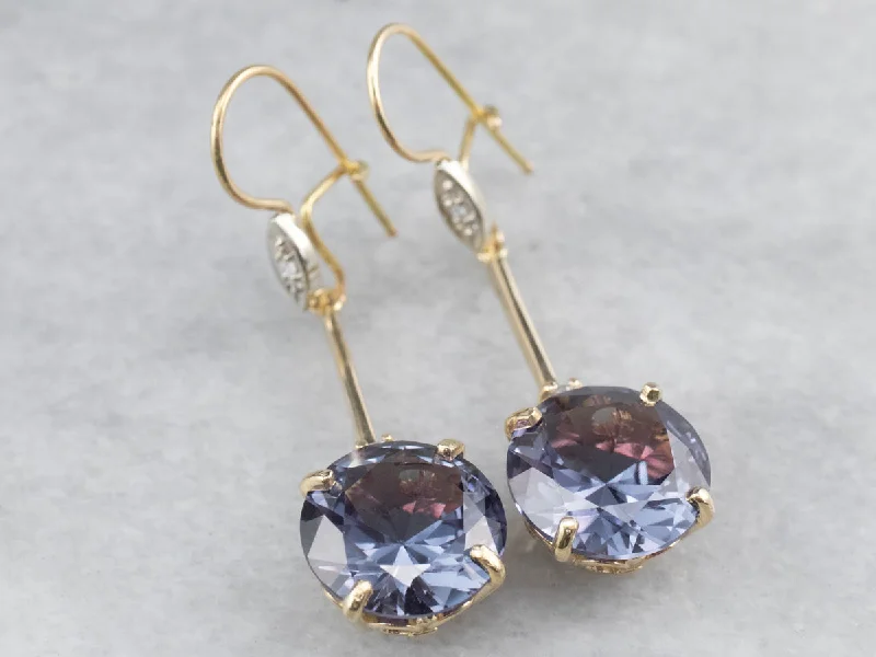 Birthstone Earrings-Synthetic Alexandrite Diamond Gold Drop Earrings