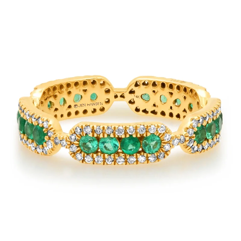 Statement Wedding Rings-CLASSY DIAMOND & EMERALD BAND, 14kt GOLD