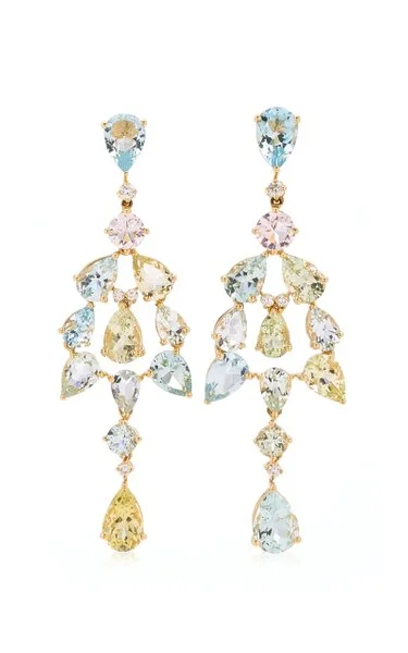 Long Pearl Earrings-Beryl and Aquamarine Chandelier Earrings