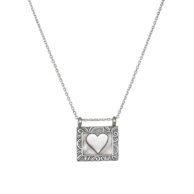 Leather Necklaces-Heart Centered Silver Necklace