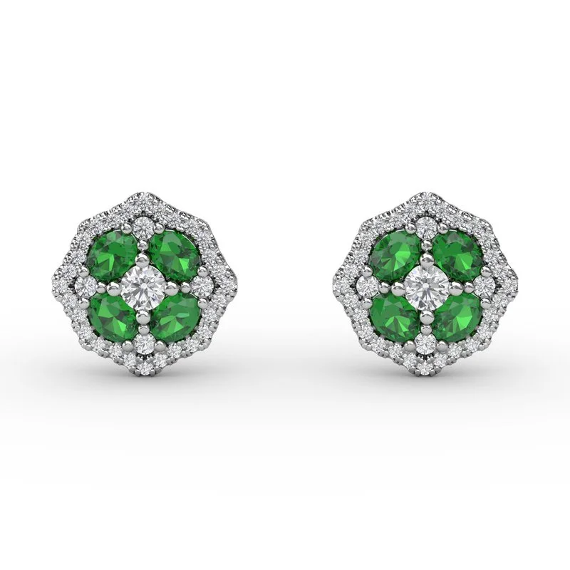 Artistic Pearl Earrings-Striking Emerald and Diamond Stud Earrings ER1690E