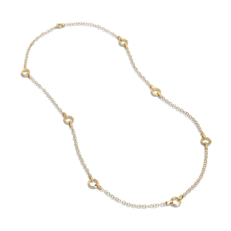 Bold Pendant Necklaces-18K Yellow Gold Flat Link Long Chain Necklace